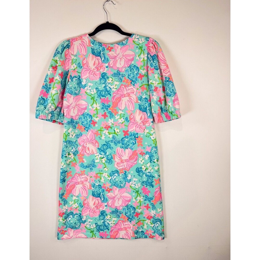 Lilly Pulitzer Dress Blue Cayce Mini Puff Sleeve Floral Luscious Lions Small - Picture 8 of 11